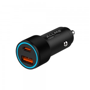 Allme AS248AS Dual Port 48W PD+QC (30W+18W USB+Type-C) Hızlı Araç Şarj Adaptörü - Siyah