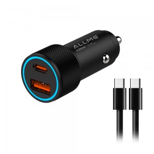 Allme AS248TTS Dual Port 48W PD Type-C to Type-C Kablolu Hızlı Araç Şarj Seti - Siyah