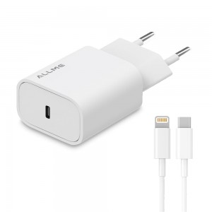 Allme SS20TLB 20W PD Adaptör + 3A Type-C to Lightning Kablolu Hızlı Şarj Seti - Beyaz