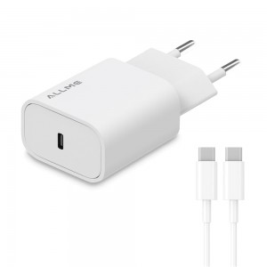 Allme SS20TTB 20W PD Adaptör + 3A Type-C to Type-C Kablolu Hızlı Şarj Seti - Beyaz