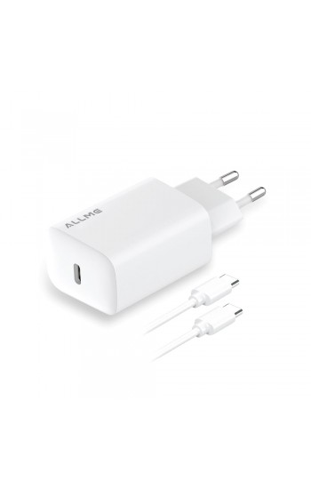 Allme SS30TTB 30W SuperFast PD Adaptör + 3A Type-C to Type-C Kablo Şarj Seti Beyaz