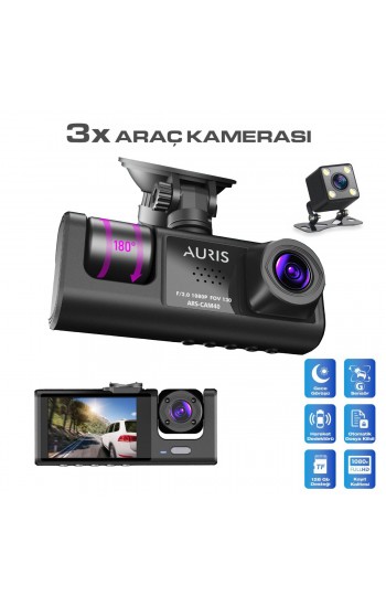 Auris CAM40 1080p Full HD 3X Ön & Arka Araç Kamera