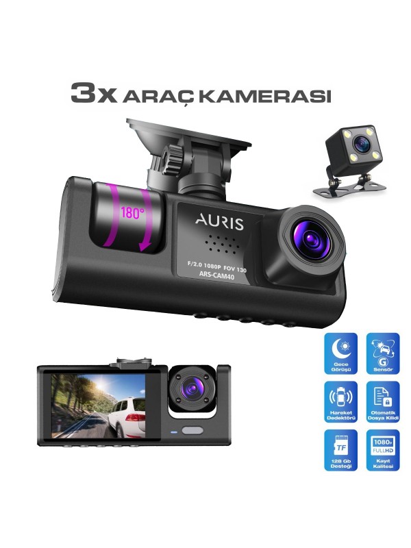Auris CAM40 1080p Full HD 3X Ön & Arka Araç Kamera&hellip;