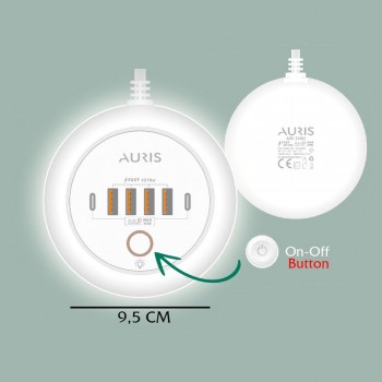 Auris CH80 Masa Üstü Auto ID 2x Type-C + 4x 18W USB-A Çıkışlı Gece Lambalı Çoklu Şarj Aleti