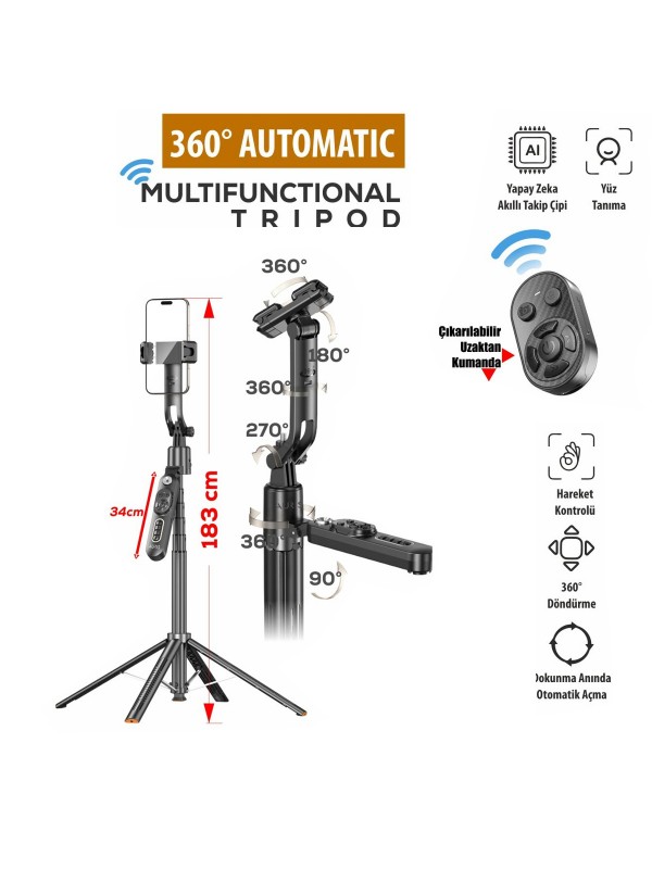 Auris TR30 360 Ayarlanabilir AI Takip Özellikli Tripod&hellip;