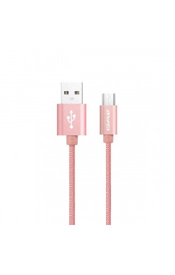 Awei Micro USB Hızlı Şarj ve USB Kablo Metal Örgü 1mt CL-30 RoseGold…