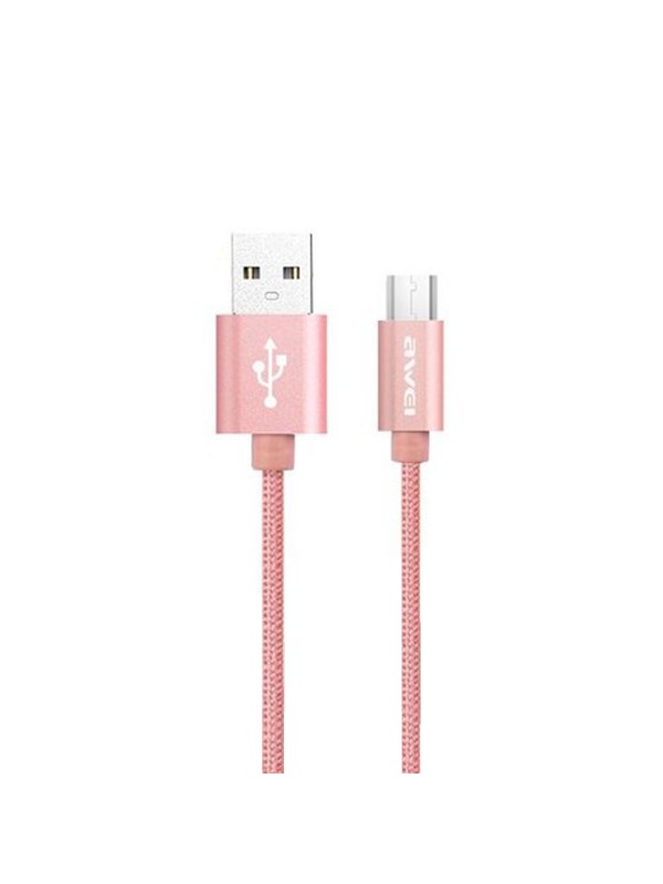 Awei Micro USB Hızlı Şarj ve USB Kablo Metal Örgü 1mt CL-30 RoseG…