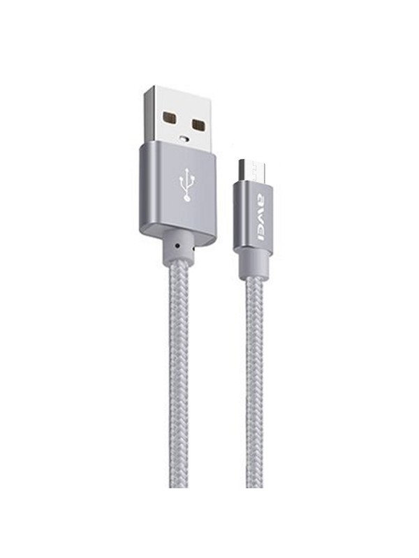 Awei Micro USB Hızlı Şarj ve USB Kablo Metal Örgü 1mt CL-30 Silve…