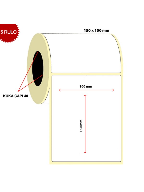 Barkod 100x150 Termal Etiket Eko Termal 250 Sarım 5 Rulo (1250 Adet)