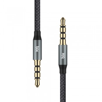 Bix TAU3C Hi-Fi 3.5mm to 3.5mm Erkek 2m Örgü Aux Ses Kablosu 2mt - Gri