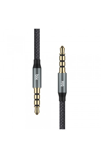 Bix TAU3C Hi-Fi 3.5mm to 3.5mm Erkek 2m Örgü Aux Ses Kablosu 2mt - Gri