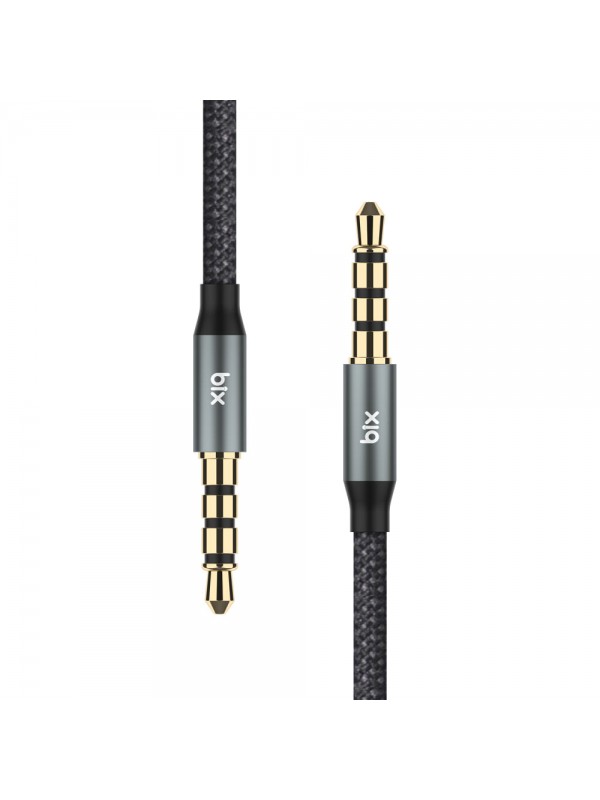 Bix TAU3C Hi-Fi 3.5mm to 3.5mm Erkek 2m Örgü Aux Ses Kablosu 2mt - Gri