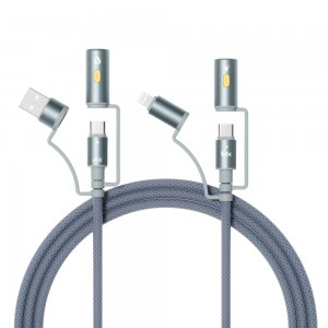 Bix T2IN1C 240W LED Fener ve Alevsiz Çakmak Fonksiyonlu Type-C to Type-C Şarj ve Data Kablosu 1.2 Metre Gri