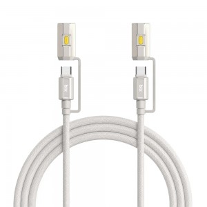 Bix T2IN1C 240W LED Fener ve Alevsiz Çakmak Fonksiyonlu Type-C to Type-C Şarj ve Data Kablosu 1.2 Metre Beyaz