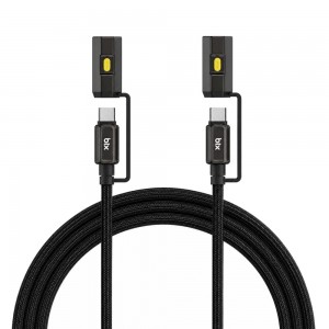 Bix T2IN1C 240W LED Fener ve Alevsiz Çakmak Fonksiyonlu Type-C to Type-C Şarj ve Data Kablosu 1.2 Metre Siyah