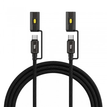 Bix T2IN1C 240W LED Fener ve Alevsiz Çakmak Fonksiyonlu Type-C to Type-C Şarj ve Data Kablosu 1.2 Metre Siyah