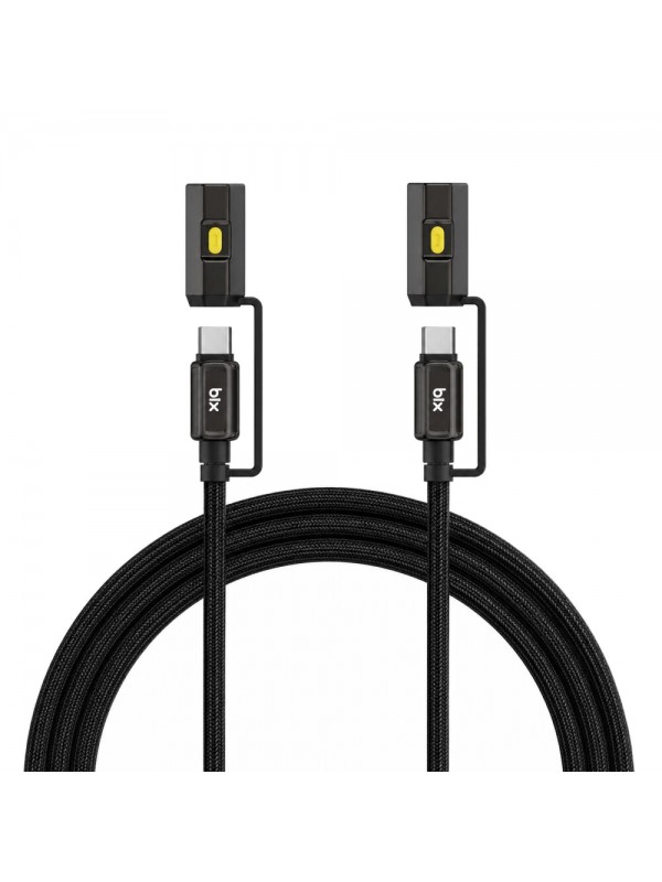 Bix T2IN1C 240W LED Fener ve Alevsiz Çakmak Fonksiyonlu Type-C to Type-C Şarj ve Data Kablosu 1.2 Metre Siyah