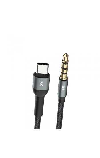 Bix TAU1C Hi-Fi 3.5mm to Type-C Örgü Aux Ses Kablosu 1.5mt - Gri&hellip;