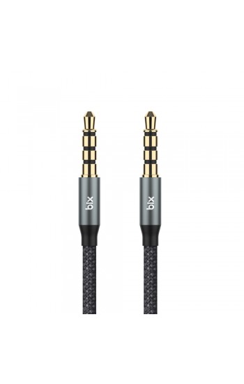 Bix TAU3C Hi-Fi 3.5mm to 3.5mm Erkek 1m Örgü Aux Ses Kablosu 1mt - Gri