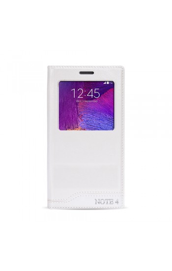 FitCase Dolce Samsung Note 4 (N910) Gizli Mıknatıslı Pencereli Kılıf Beyaz