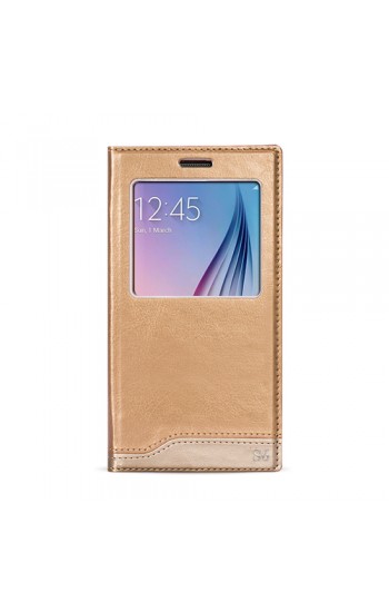 FitCase Dolce Samsung S6 (G920) Gizli Mıknatıslı Pencereli Kılıf Gold