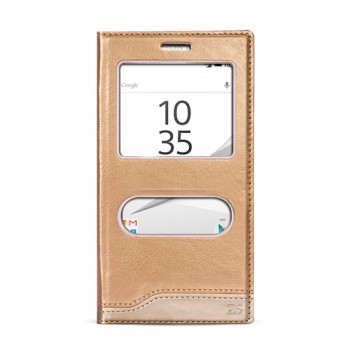 FitCase Dolce Sony Xperia Z5 Gizli Mıknatıslı Pencereli Kılıf Gold FitCase Dolce Sony Xperia Z5 Gizli Mıknatıslı Pencereli Kılıf Gold