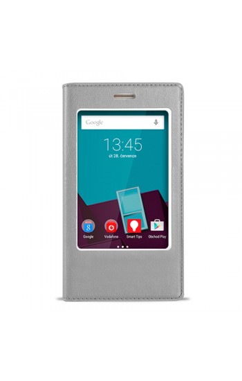 FitCase Dolce Vodafone Smart 7 Style Gizli Mıknatıslı Pencereli Kılıf Gri