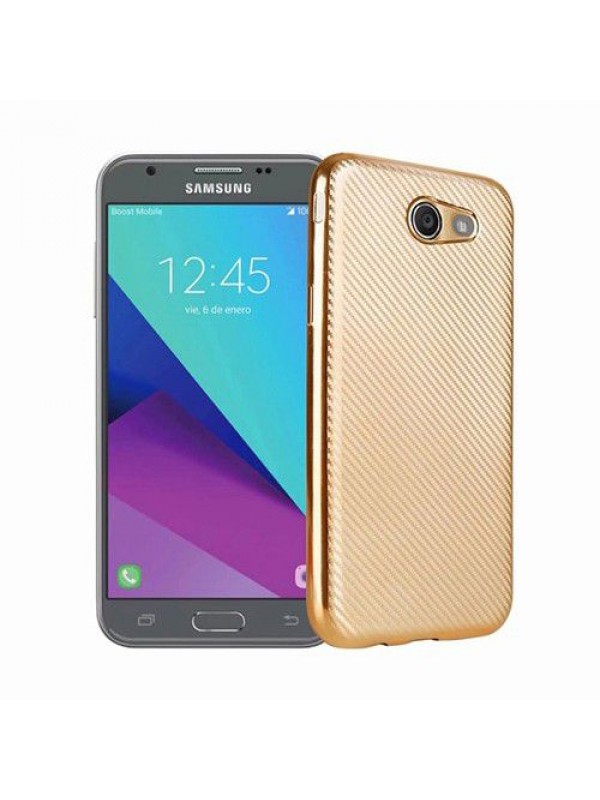 FitCase Galaxy J3 2017 Elektroliz Carbon Desen Arka Kapak Gold