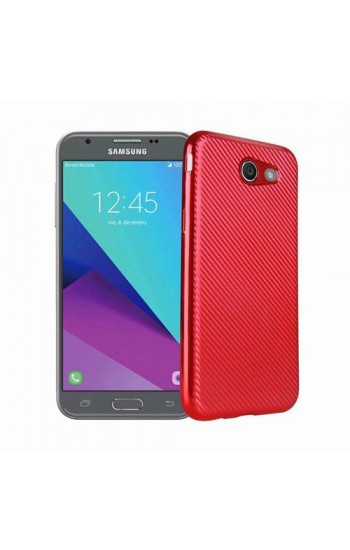 FitCase Galaxy J3 2017 Elektroliz Carbon Desen Arka Kapak Kırmızı