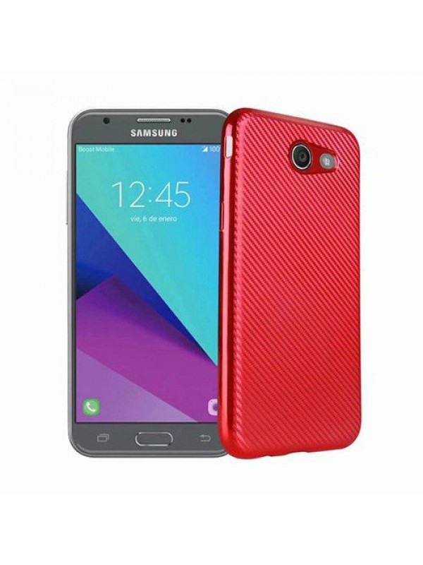 FitCase Galaxy J3 2017 Elektroliz Carbon Desen Arka Kapak Kırmızı…