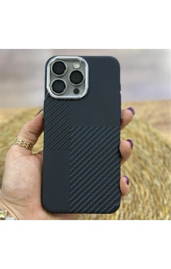 FitCase iPhone 15 Pro Max Kılıf Magsafe Özellikli Titan Karbon Desen Kapak