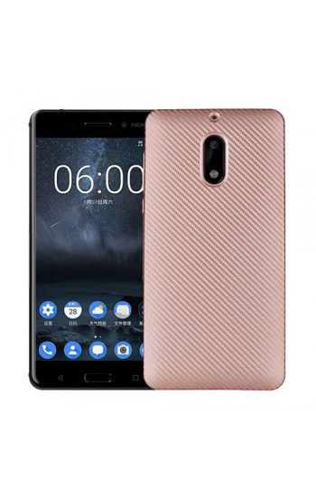 FitCase Nokia 6 Carbon Desen Arka Kapak Rose Gold