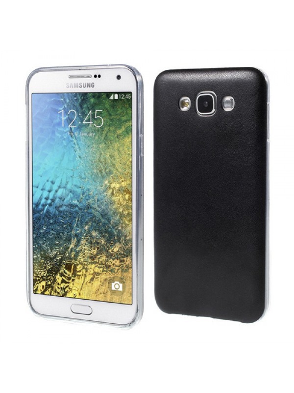 FitCase Samsung Galaxy E7 (E700) Kılıf Deri Dokulu Arka Kılıf Siya…