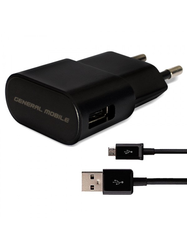 General Mobile Şarj Aleti ve Micro USB Kablo Set 1A Orijinal Siy…