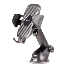HEPU HP-A21 Uzun Kollu Araç İçi Telefon Tutucu Karbon Desenli Gövde Vantuz Taban Cam ve Torpido Uyumlu