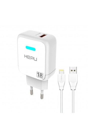 HEPU HP618L QC3.0 18W Seyahat Şarj Aleti USB-Lightning Kablo Set