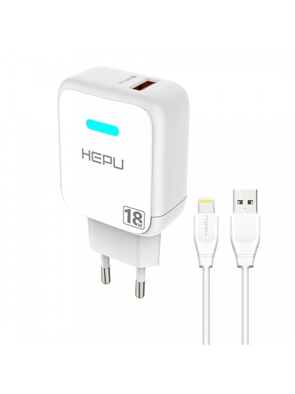 HEPU HP618L QC3.0 18W Seyahat Şarj Aleti USB-Lightning Kablo Set…