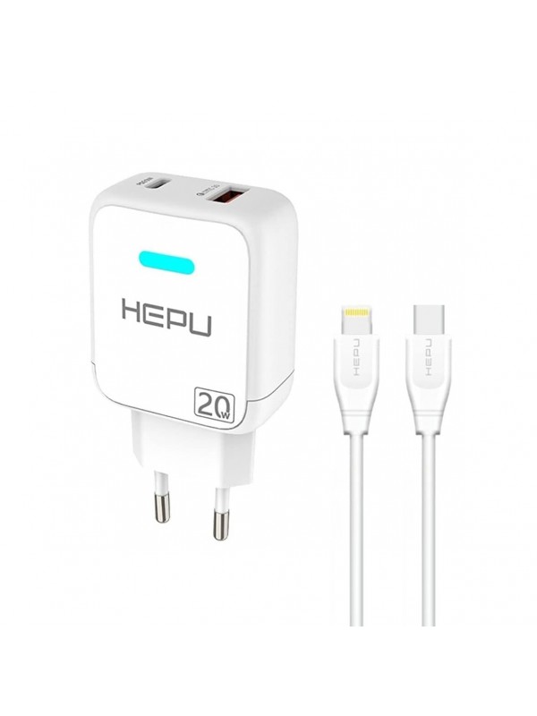 HEPU HP619L QC3.0 20W Çift Çıkış Şarj Aleti Type-C-Lightning Kablo Set