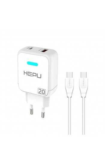 HEPU HP619T QC3.0 20W Çift Çıkış Şarj Aleti Type-C-Type-C Kablo Set…