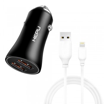 HEPU HP779L QC3.0 2x USB Metal Araç Şarj Aleti USB-Lightning Kablo Set HEPU HP779L QC3.0 2x USB Metal Araç Şarj Aleti USB-Lightning Kablo Set