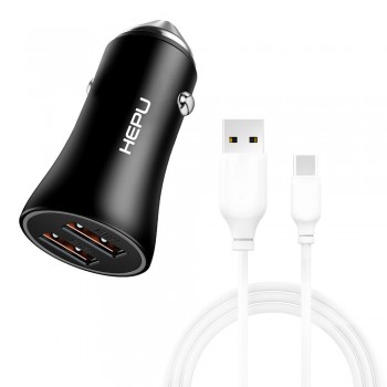 HEPU HP779T QC3.0 2x USB Metal Araç Şarj Aleti USB-Type-C Kablo Set HEPU HP779T QC3.0 2x USB Metal Araç Şarj Aleti USB-Type-C Kablo Set