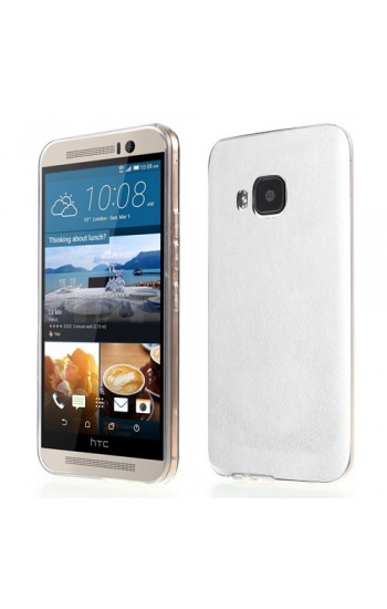 HTC One M9 Kılıf Deri Dokulu Arka Kapak Beyaz…