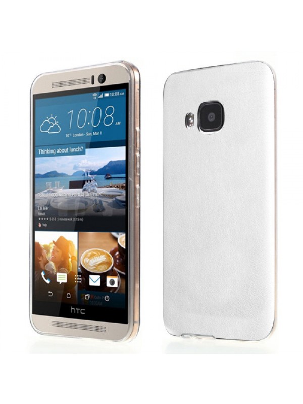 HTC One M9 Kılıf Deri Dokulu Arka Kapak Beyaz…