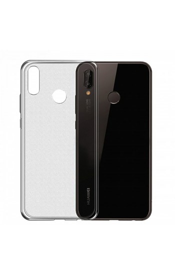 Huawei P20 Kılıf Soft Silikon Şeffaf-Siyah Arka Kapak