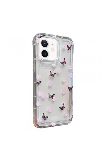 iPhone 12 / 12 Pro Çiçekli Butterfly Seri Silikon Kapak