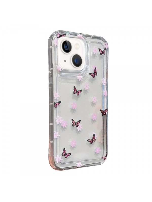 iPhone 14 / iPhone 13 Çiçekli Butterfly Seri Silikon Kapak…