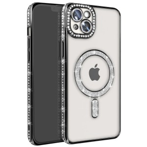 iPhone 14 Kılıf Joke Seri Magsafe Özellikli Taşlı Simli Silikon Kapak