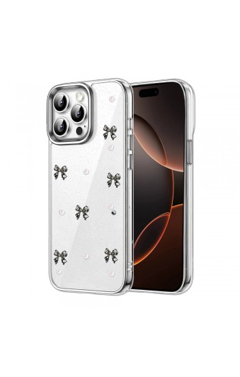 iPhone 14 Pro Max Kılıf Fiyonk Desenli Şeffaf Kapak