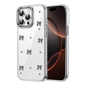 iPhone 15 Pro Max Kılıf Fiyonk Desenli Şeffaf Kapak