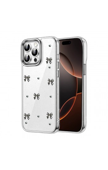 iPhone 15 Pro Max Kılıf Fiyonk Desenli Şeffaf Kapak